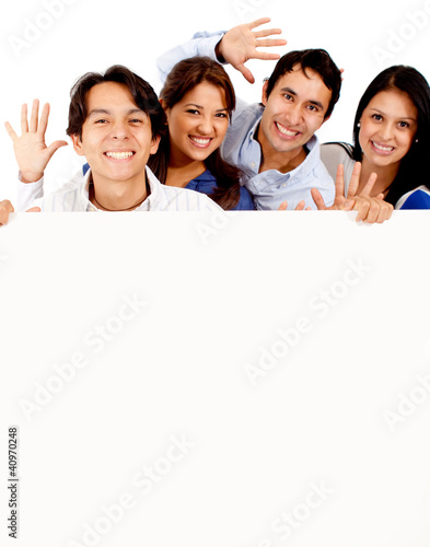 Foto: Happy group with banner Happy group with banner