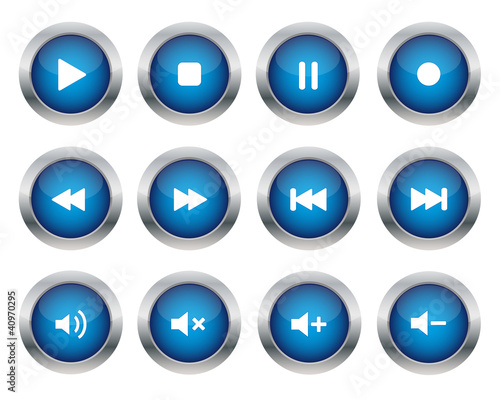Vector: Blue multimedia buttons Blue multimedia buttons