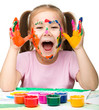Cheerful girl with painted hands Cheerful girl with painted hands