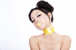 Asian model with yellow lips and creative hair Asian model with yellow lips and creative hair