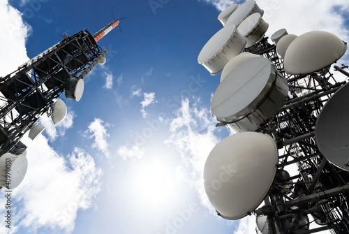 Photo: telecommunication towers view from below telecommunication towers view from below