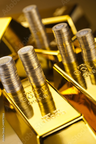 Photo: Coins and gold bars, Finance Concept Coins and gold bars, Finance Concept