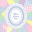 Patchwork Quilt Frame, pastels, eyelet lace doily, copy space