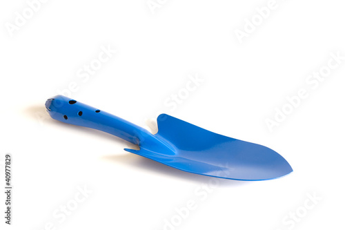 Photo: Blue garden shovel isolated on white background Blue garden shovel isolated on white background