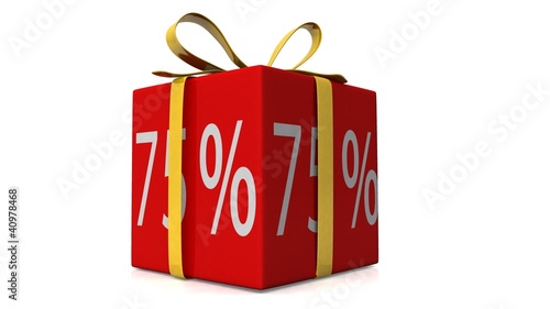 Illustration: discount present cube "75%" side discount present cube "75%" side