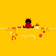 Sitting Ladybug & Symbols "Happy Birthday" Yellow
