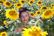 Sunfllower field closeup portrait Sunfllower field closeup portrait