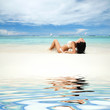 Happy young woman rest on the beach Happy young woman rest on the beach
