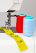 Sewing machine, mesuring tape and reels Sewing machine, mesuring tape and reels