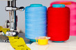 Sewing machine, mesuring tape and thread reels Sewing machine, mesuring tape and thread reels
