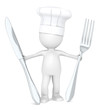 3D Little Human. The Master Chef holding a fork and a knife