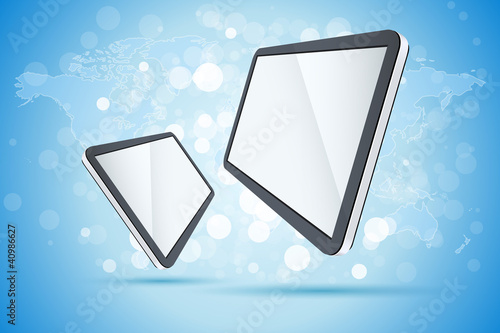 Vector: Abstract Background with World Map and Tablet Computers Abstract Background with World Map and Tablet Computers