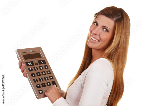 Photo: Frau mit großem Taschenrechner Frau mit großem Taschenrechner