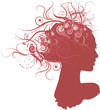 Female head silhouette with floral hairstyle on white background
