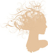 Female head silhouette with floral hairstyle on white background