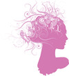 Female head silhouette with floral hairstyle on white background