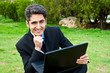Young man is working on laptop. Young man is working on laptop.