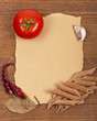 tomato, garlic, macaroni, pepper empty seat for text. tomato, garlic, macaroni, pepper empty seat for text.