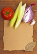 vegetables - tomato, celery and onions on wooden board vegetables - tomato, celery and onions on wooden board