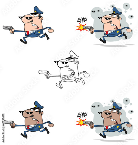 Vector: Police Man Running With A Gun Police Man Running With A Gun