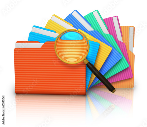 Illustration: File search concept: folders and magnifying glass File search concept: folders and magnifying glass