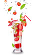 Strawberry mojito drink with falling strawberries