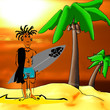 personnage surf surfer plage palmier océan homme