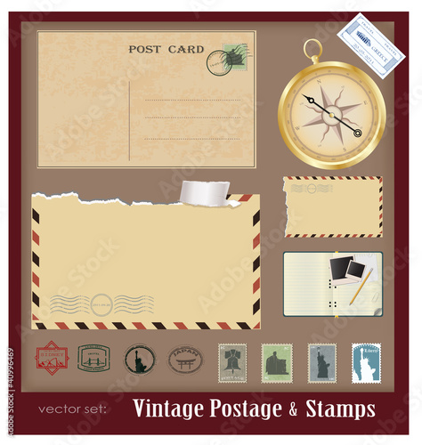 Vektor: Vector illustration .Vintage postage and stamps Vector illustration .Vintage postage and stamps