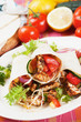 Grilled chicken and salad in tortilla wrap Grilled chicken and salad in tortilla wrap
