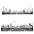 Vector illustration.Highway silhouette .City skyline