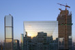 Sunset reflections in office building, Beijing, China