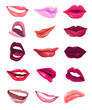 Set of 15 glamour lips, with different lipstick colors. Set of 15 glamour lips, with different lipstick colors.