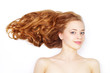 Beautiful girl with long wavy hair on light background Beautiful girl with long wavy hair on light background
