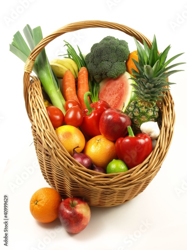 Photo: Fruits and vegetables on isolated background Fruits and vegetables on isolated background
