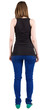 back view of standing beautiful brunette woman .