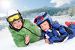Portrait of children in ski outfit at the mountain