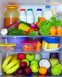 Foto: refrigerator full of healthy food. fruits, vegetables refrigerator full of healthy food. fruits, vegetables