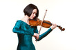 Girl with violin on white