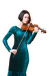 Girl with violin on white