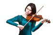 Girl with violin on white