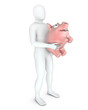 Abstract white man holds pinky piggy bank Abstract white man holds pinky piggy bank