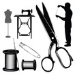 Vector illustration.Tailor's objects and equipment silhouettes