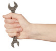 Wrenches in hand. White background. Wrenches in hand. White background.