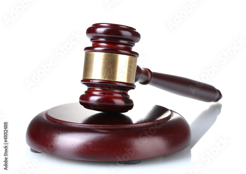 Photo: wooden gavel isolated on white wooden gavel isolated on white