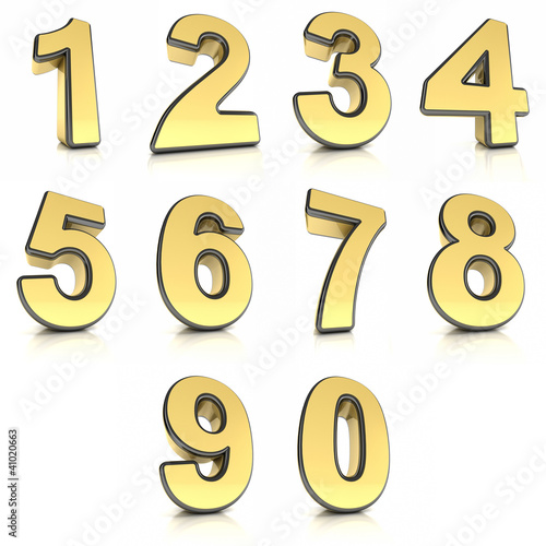 Illustration: Metal numbers set over white background Metal numbers set over white background
