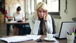 Video: Young attractive businesswoman having headache in the office Young attractive businesswoman having headache in the office