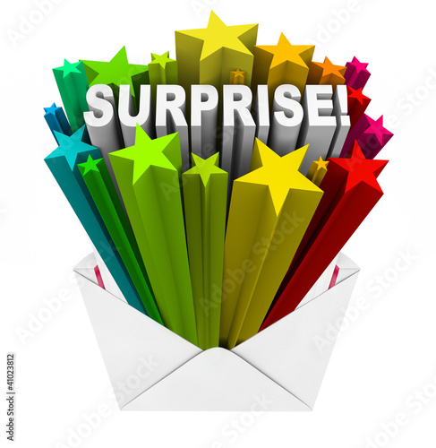 Illustration: Surprise Word Bursts from Open Envelope Fun Gift Surprise Word Bursts from Open Envelope Fun Gift