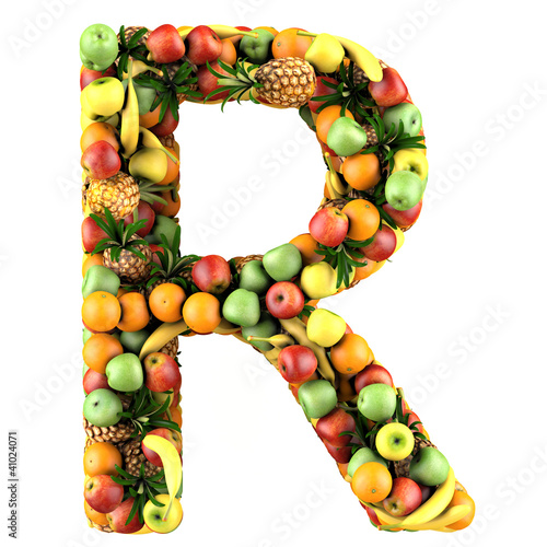 Letter - R made of fruits. Isolated on a white. from Volodymyr