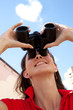 girl with binoculars and heart cloud
