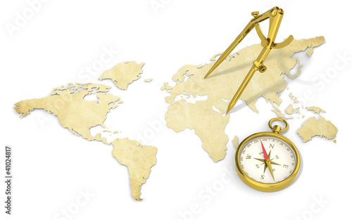 Illustration: Navigate. Antique style. Brass Divider and Compass. Navigate. Antique style. Brass Divider and Compass.